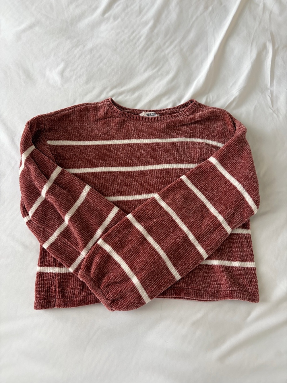 Double Zero Maroon & White Striped Crewneck Sweater